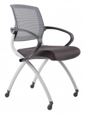 Zoom Visitor Chair. 4 Legs On Castors. Grey Frame. Black Mesh Back. Black Fabric Seat Only